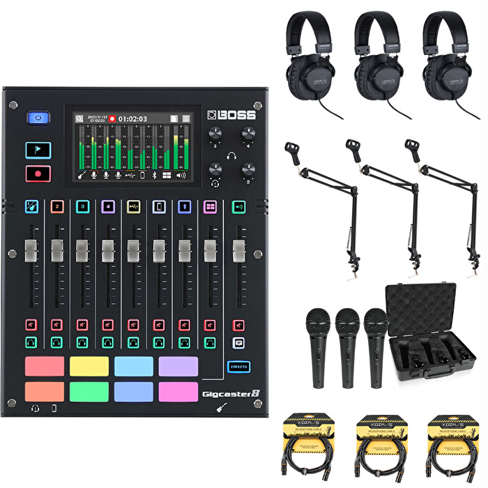 BOSS Gigcaster GCS-8 Yayın Seti 1 (GCS-8, XM1800S, 3XKHDP-S200, 3X35A, 3XKCL-020-3M)